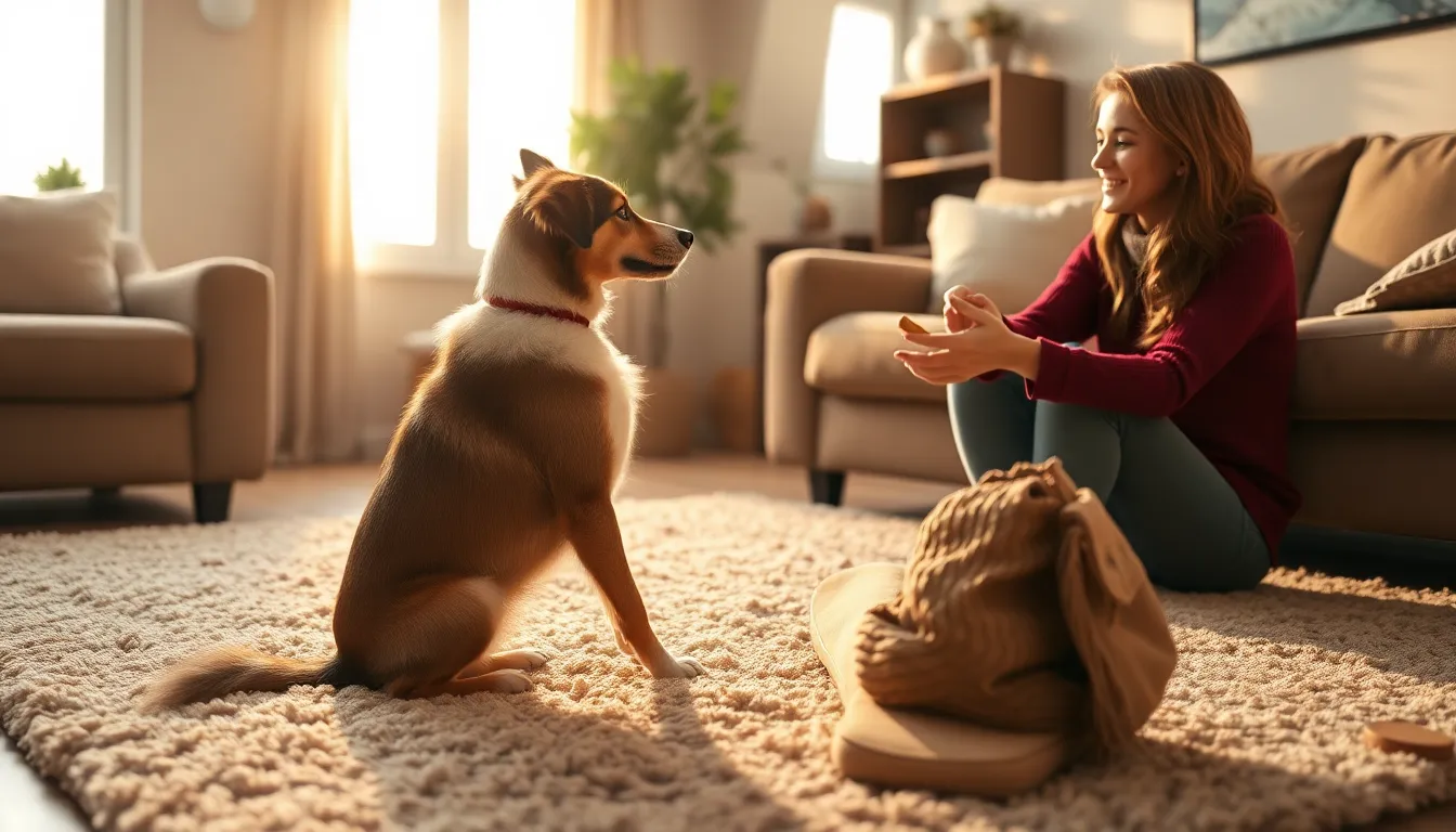 훈련 중인 강아지와 견주